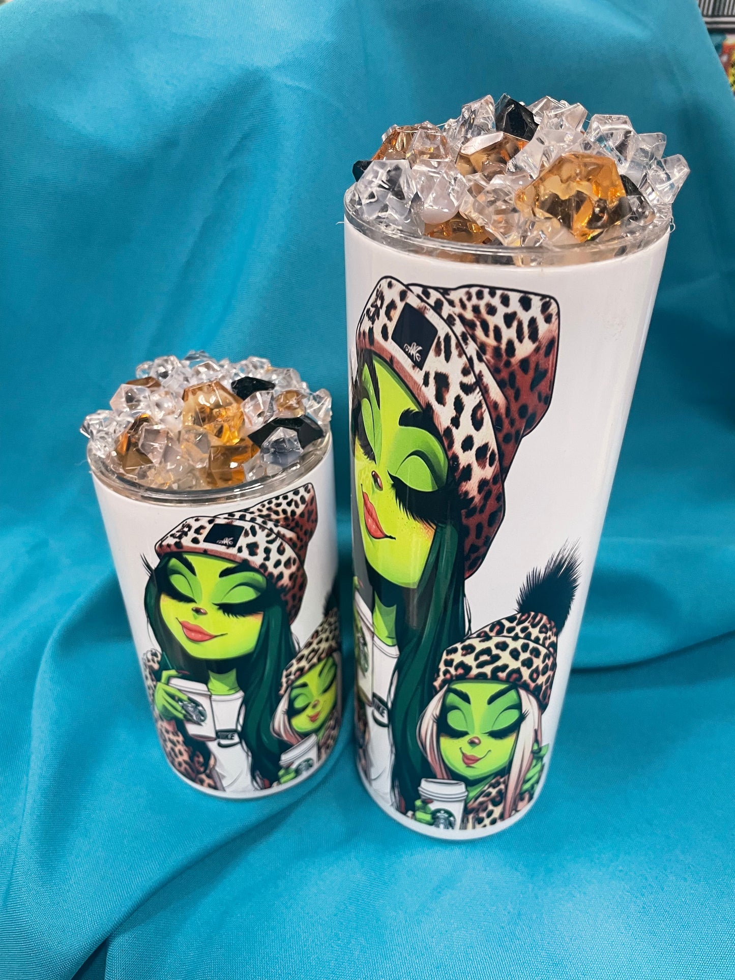 MAMA & MINI GRINCH TUMBLERS WITH MATCHING TOPPERS