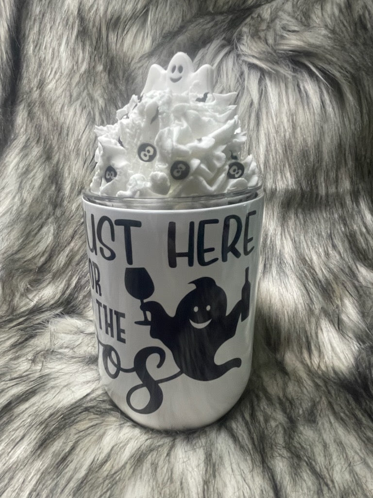 HERE FOR THE BOOS WINE TUMBLER W/CUSTOM TOPPER