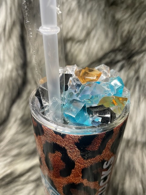 STARBUCKS LEOPARD/TEAL TUMBLER W/CUSTOM TOPPER