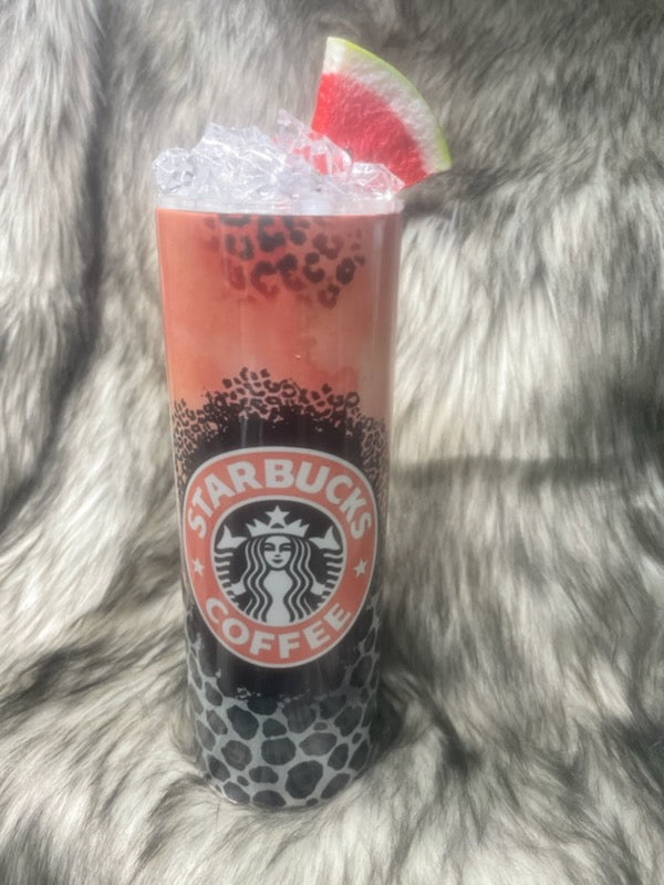 STARBUCKS PEACH/LEOPARD TUMBLER W/CUSTOM TOPPER