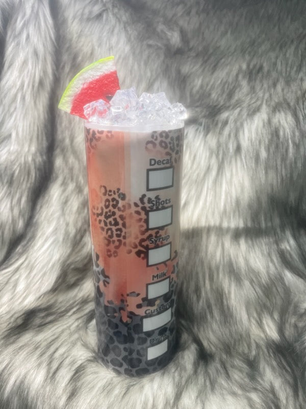 STARBUCKS PEACH/LEOPARD TUMBLER W/CUSTOM TOPPER