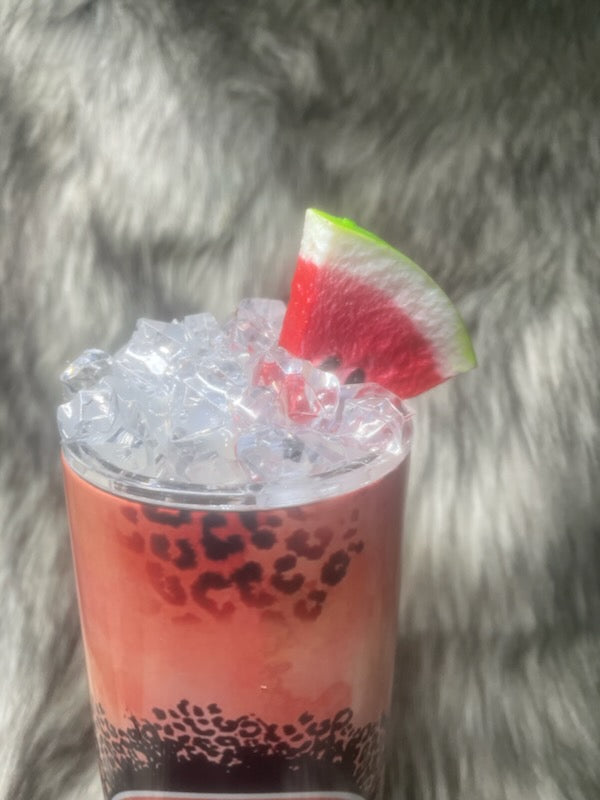 STARBUCKS PEACH/LEOPARD TUMBLER W/CUSTOM TOPPER