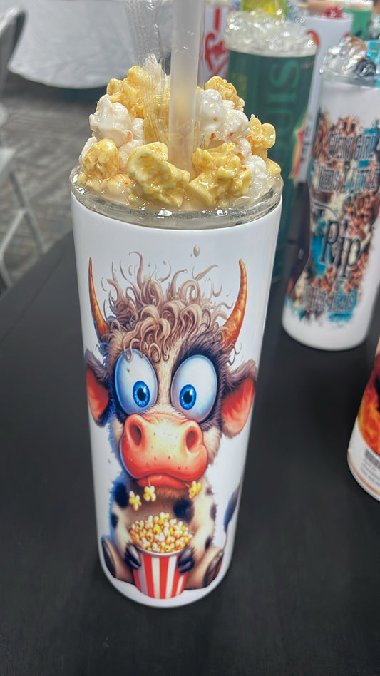 COW/POPCORN TUMBLER WITH CUSTOM TOPPER