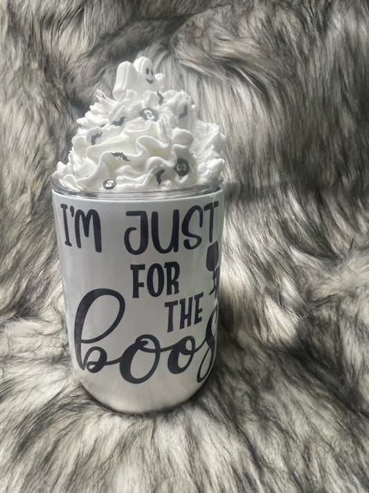 HERE FOR THE BOOS WINE TUMBLER W/CUSTOM TOPPER