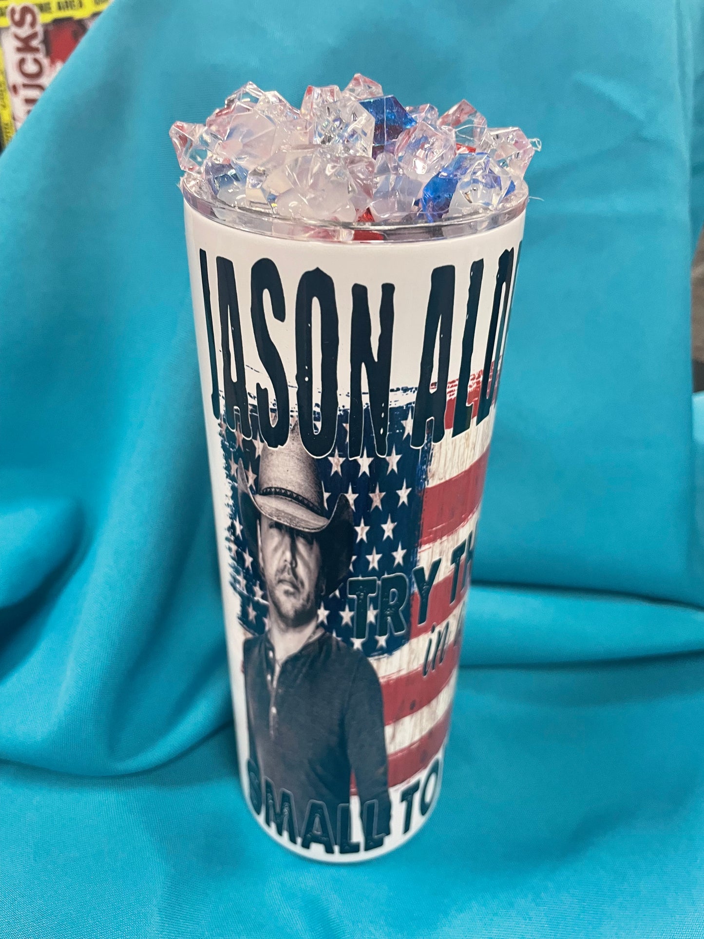 Jason Aldean Tumbler with Custom Topper