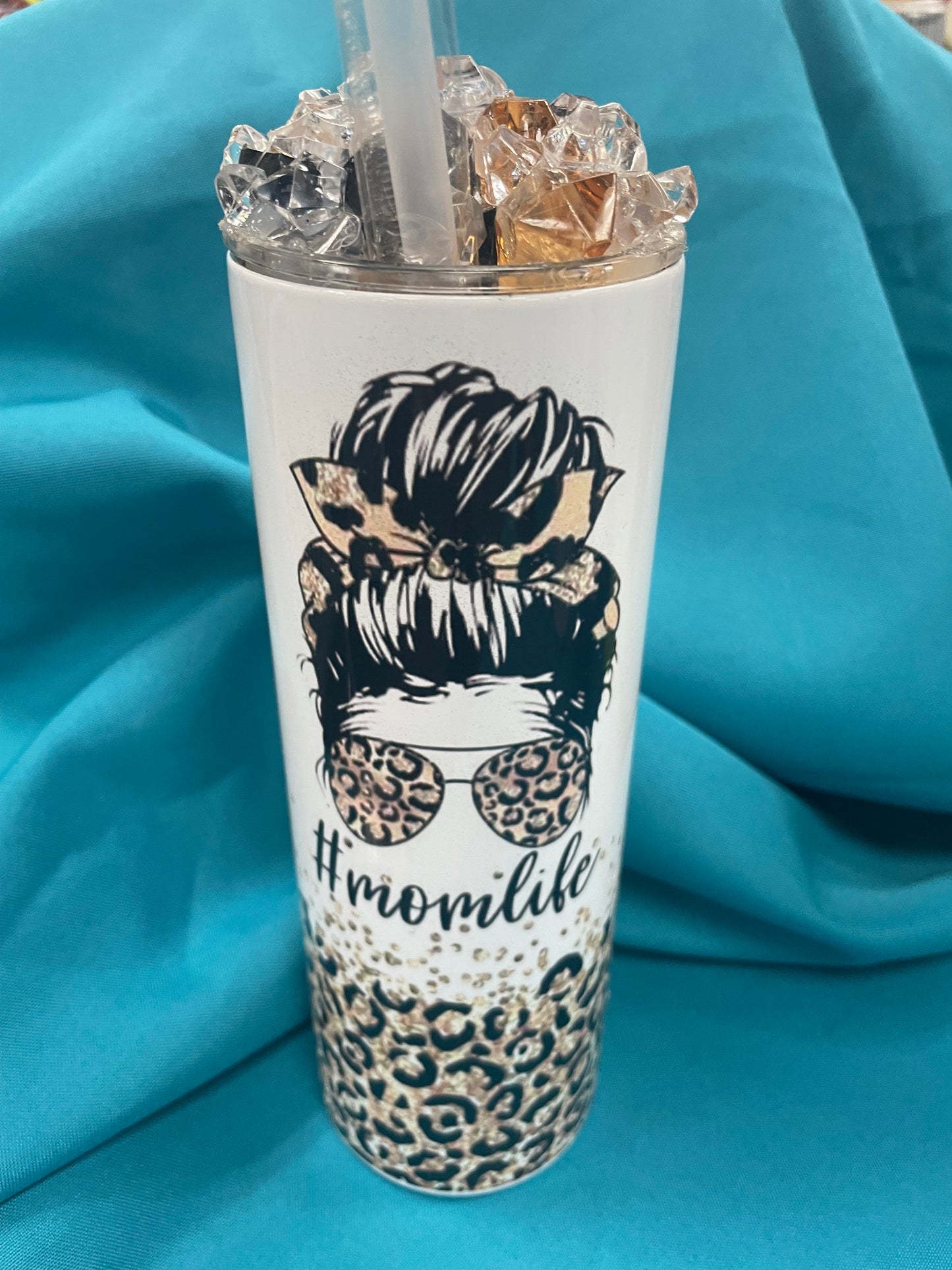 LEOPARD MOM LIFE TUMBLER WITH CUSTOM TOPPER