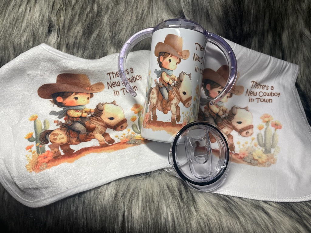 NEW COWBOY IN TOWN BABY TUMBLER PACKAGE